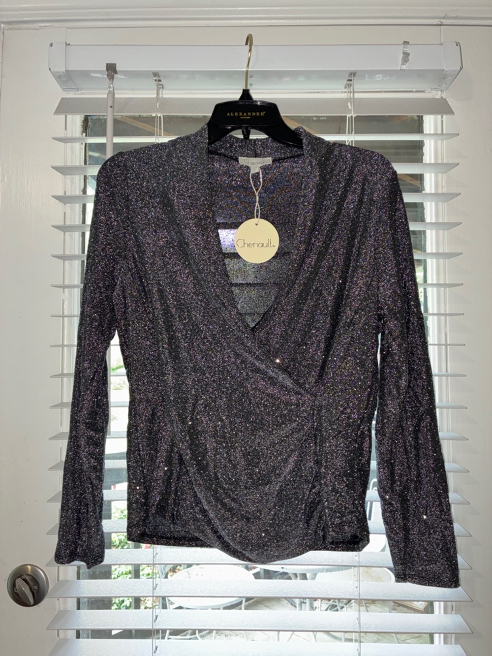 Chenault Gray Sparkle Wrap-Front Long Sleeve Top